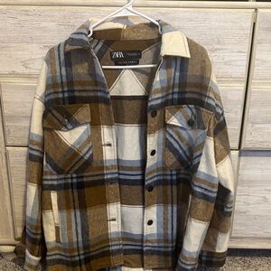 Zara Checkered Jacket in Brown and Cream